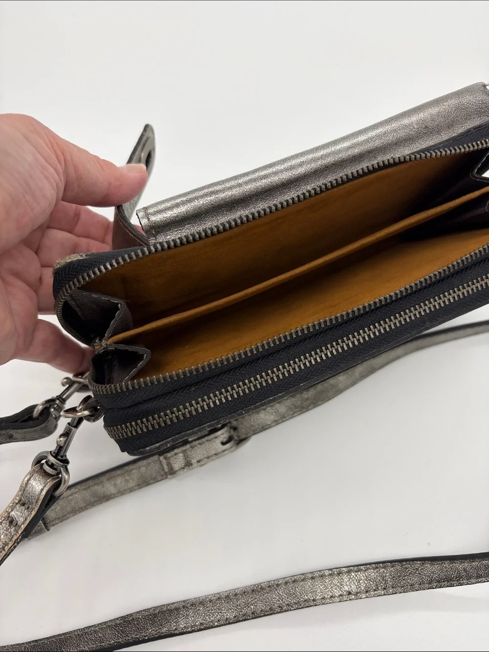 Patricia Nash Metallic Silver Crossbody Wallet Phone Case